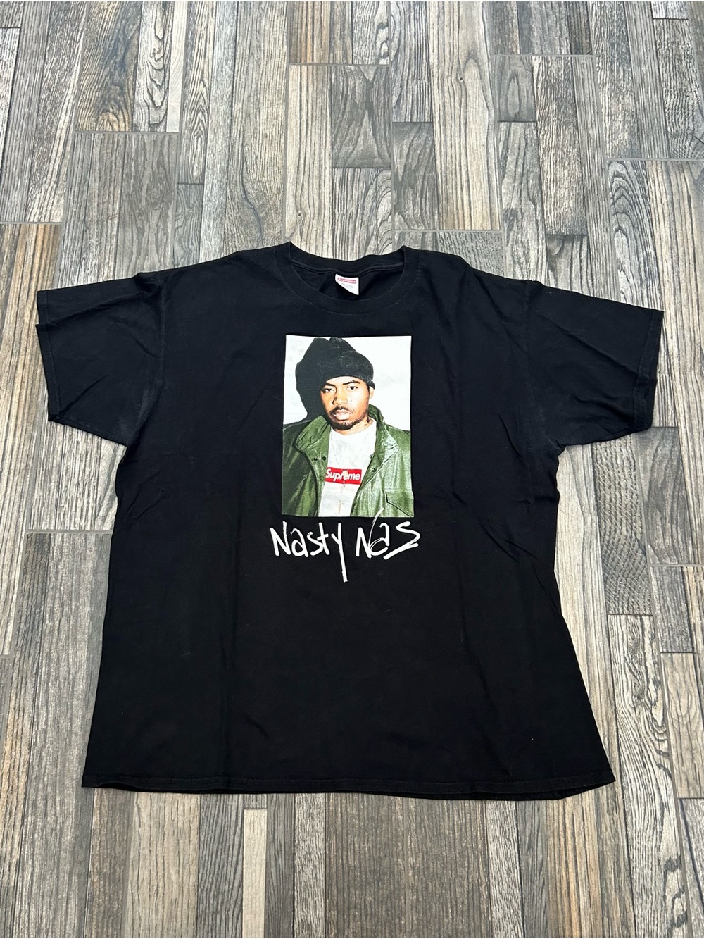 👁️ SUPER RARE Vintage Supreme Nas Tee Black T-Shirt FW17 Nasty Nas Photo